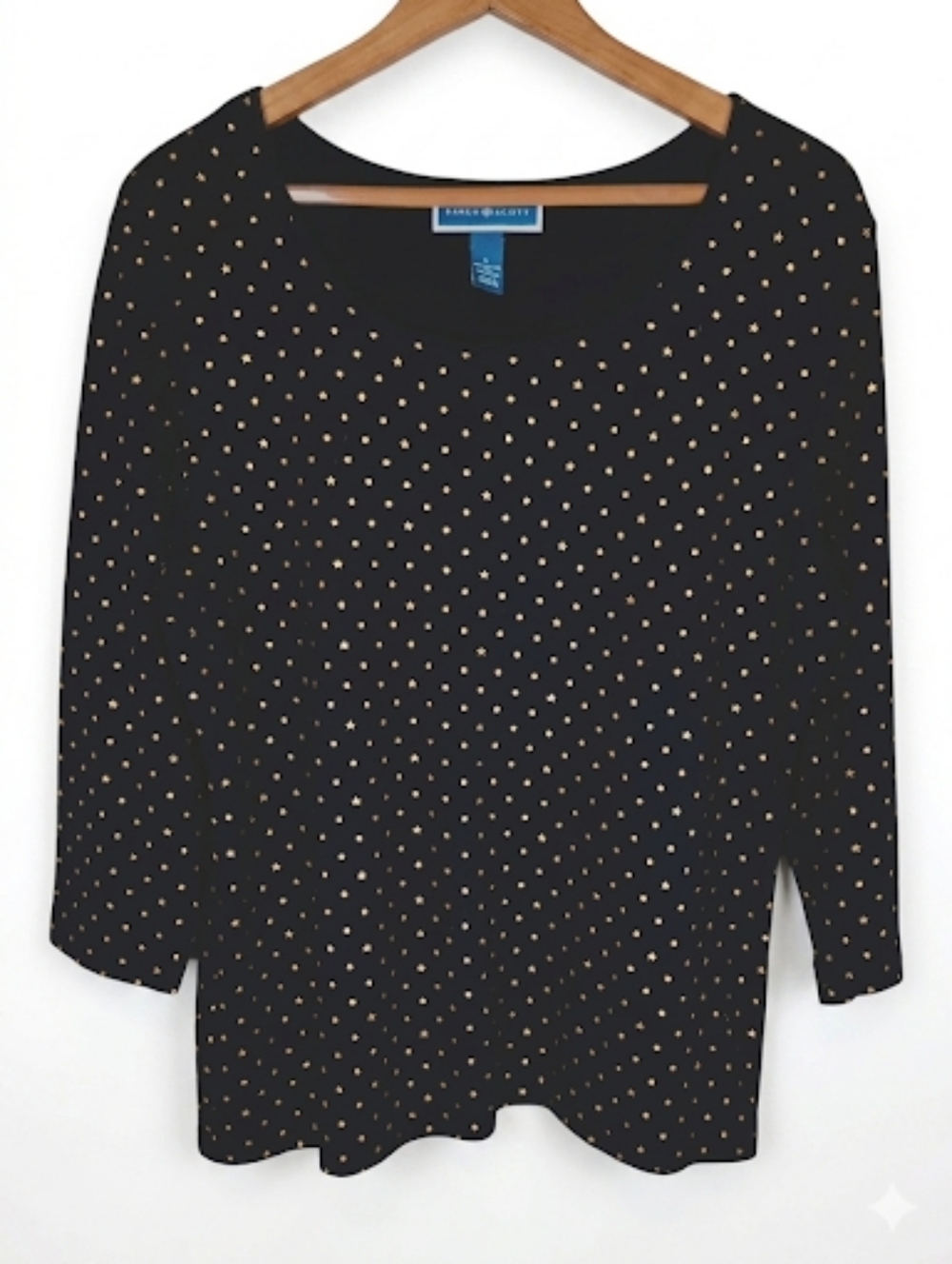 Karen Scott Black with Gold Dot/Stars Long Sleeve Top